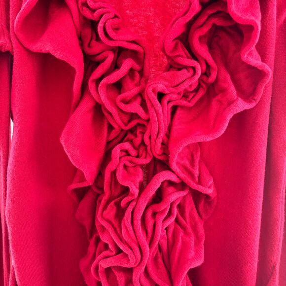 Madison Red Ruffle Cardigan Women Size Medium with Pockets - Picture 2 of 7